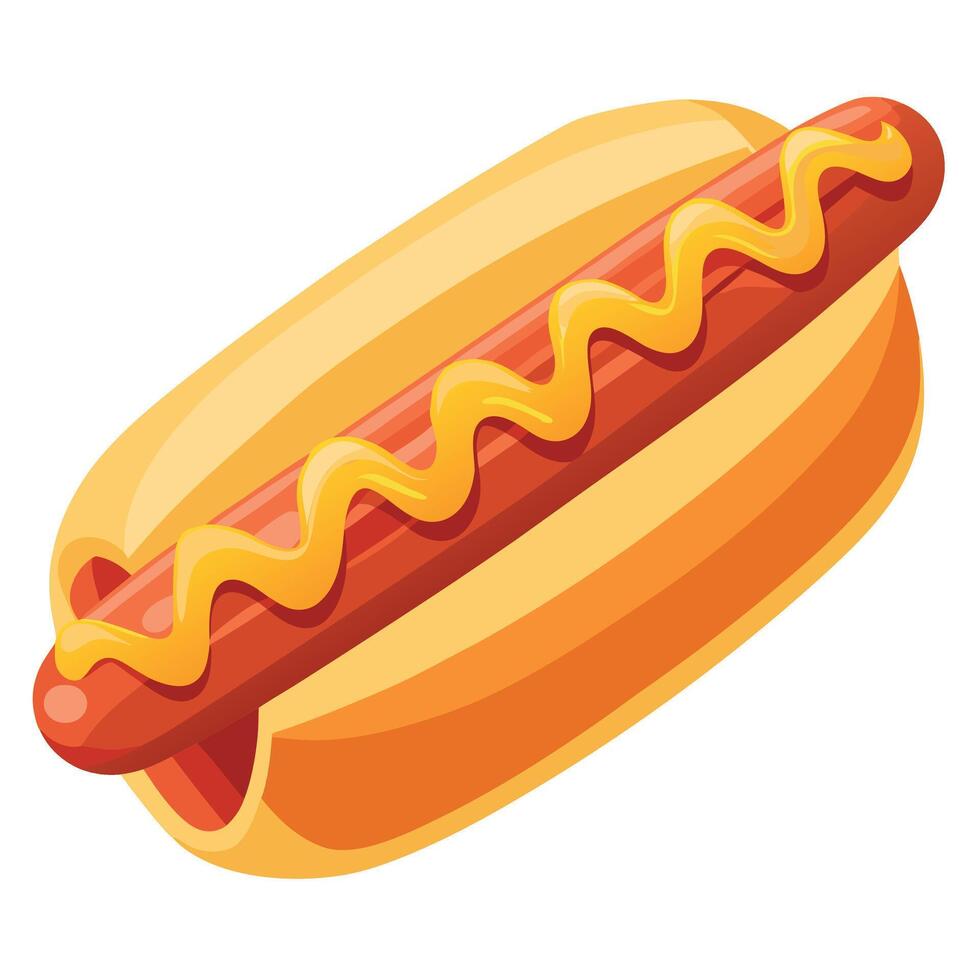 Big hot-dog with crispy bacon. fried onions. melted cheese and mustard on wooden table. Tasty fast f vector