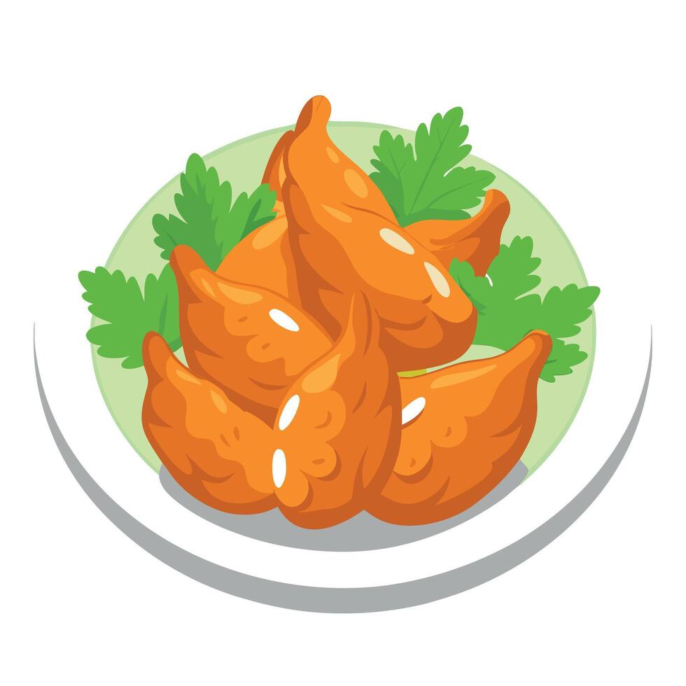 Delicious crispy honey Mustard chicken wings garnished with fresh cilantro. great for appetizers or vector