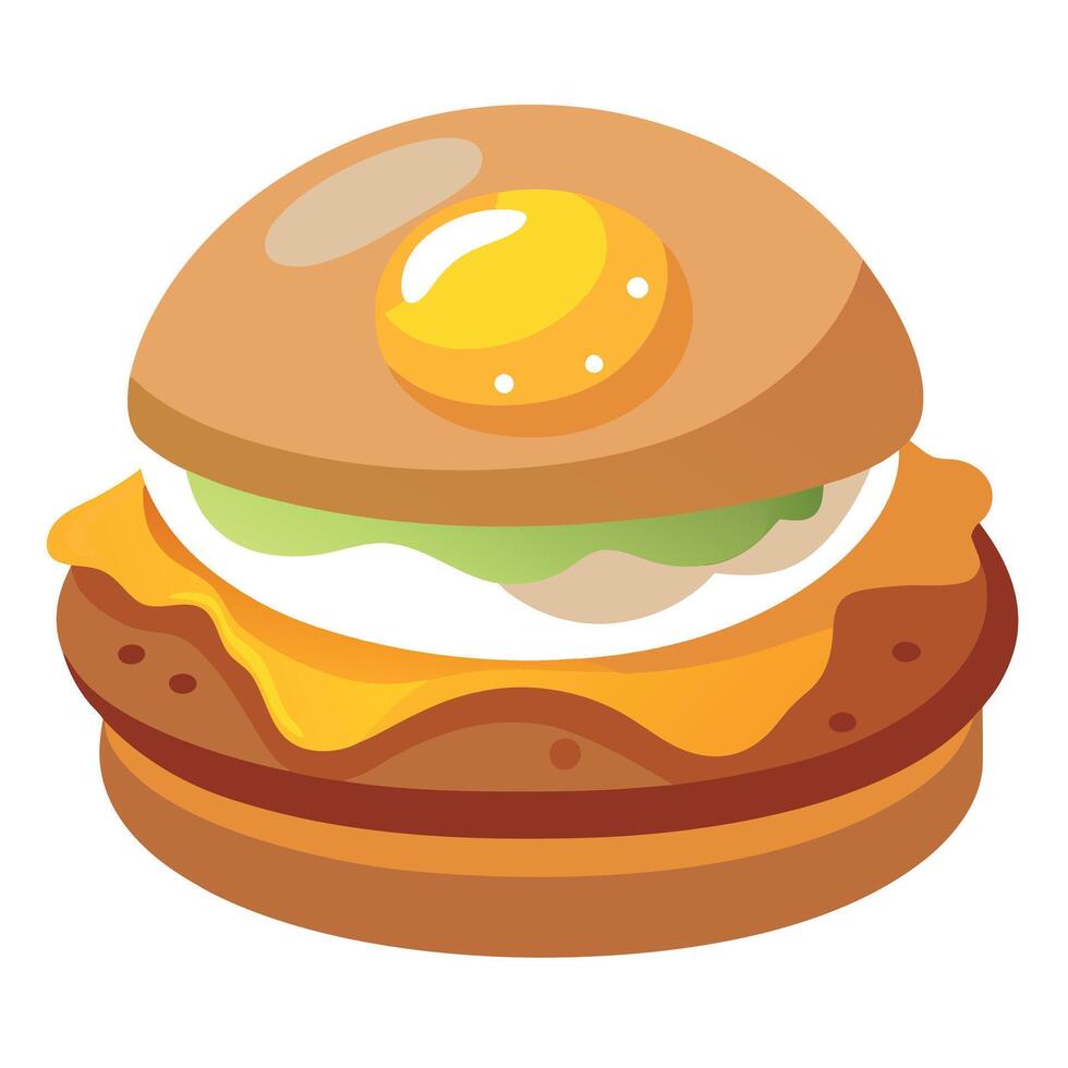 Dive into a breakfast treat - a burger with a fried egg and crispy hash browns. displayed on a white vector