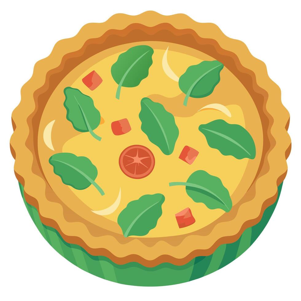 Delicious quiche with crispy bacon. spinach. and cheese in a flaky crust. perfect for brunch or a sa vector
