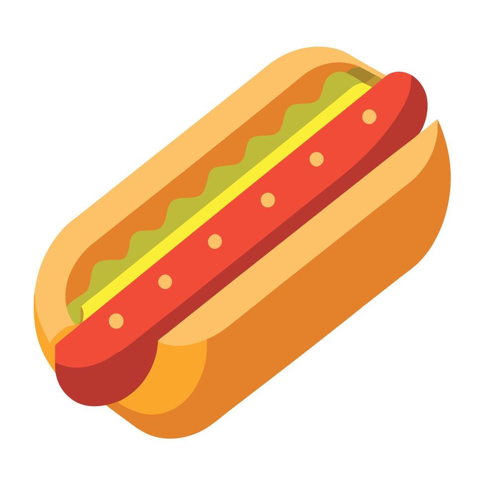 Hot dog with all the toppings flat design front view delicious snack theme 3D render Triadic Color S vector