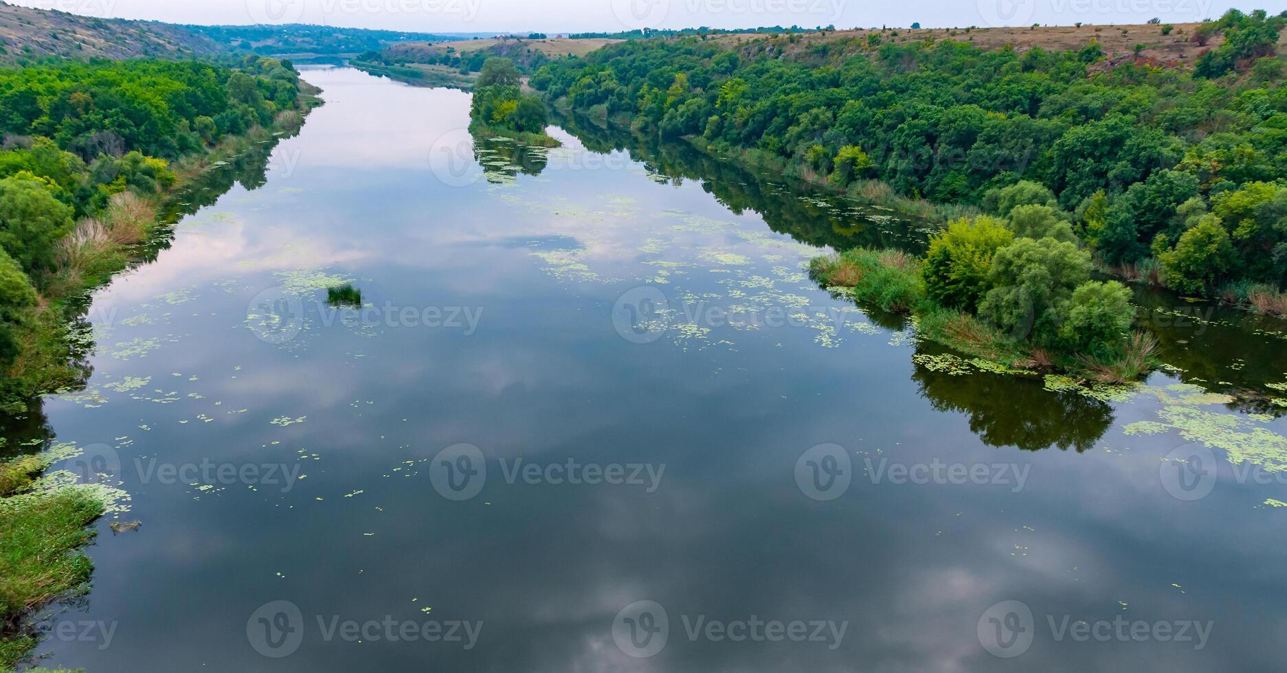 Old floodplain forest along the banks of the Southern Bug River in a granite canyon photo