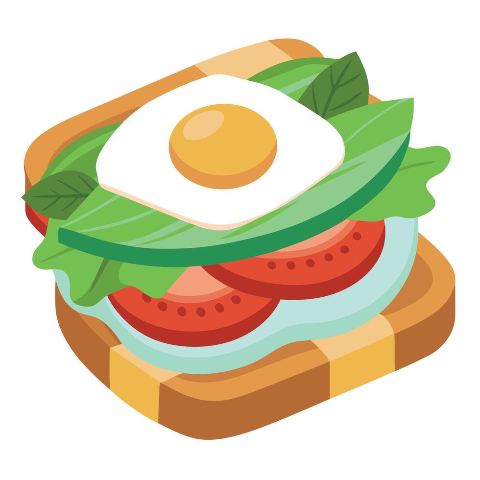 Delicious sandwich stacked with crispy bacon. fresh spinach. and a golden egg. perfect for breakfast vector