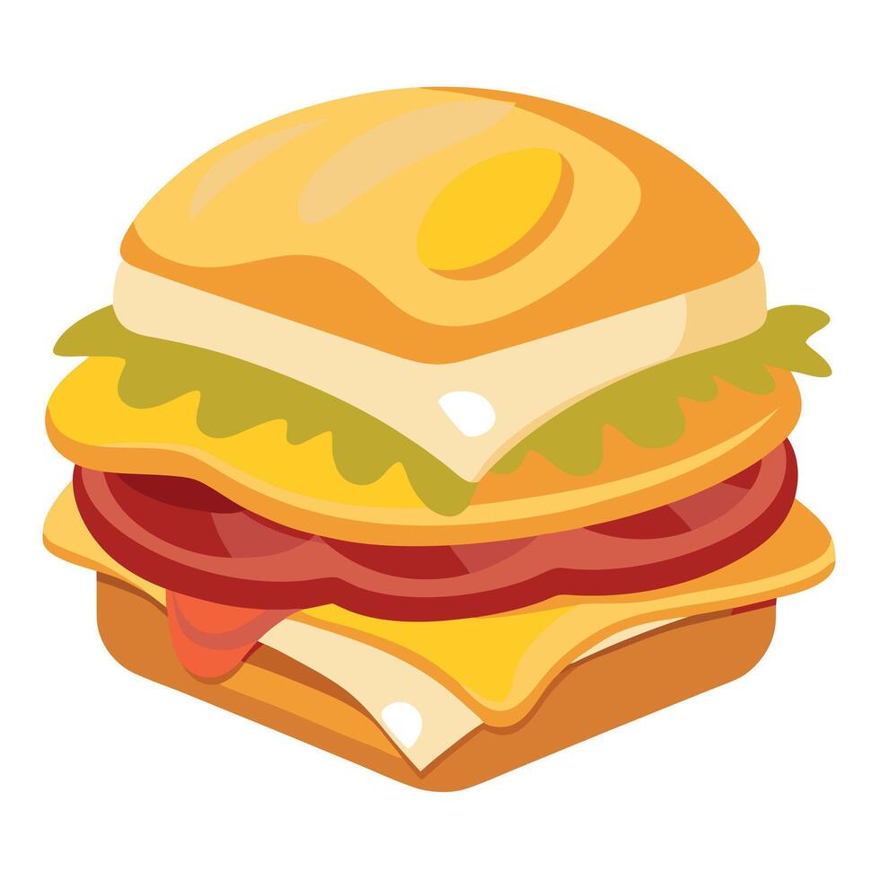 Delicious gourmet sandwich stacked with bacon. cheese. and fresh ingredients. drizzled with egg yolk vector