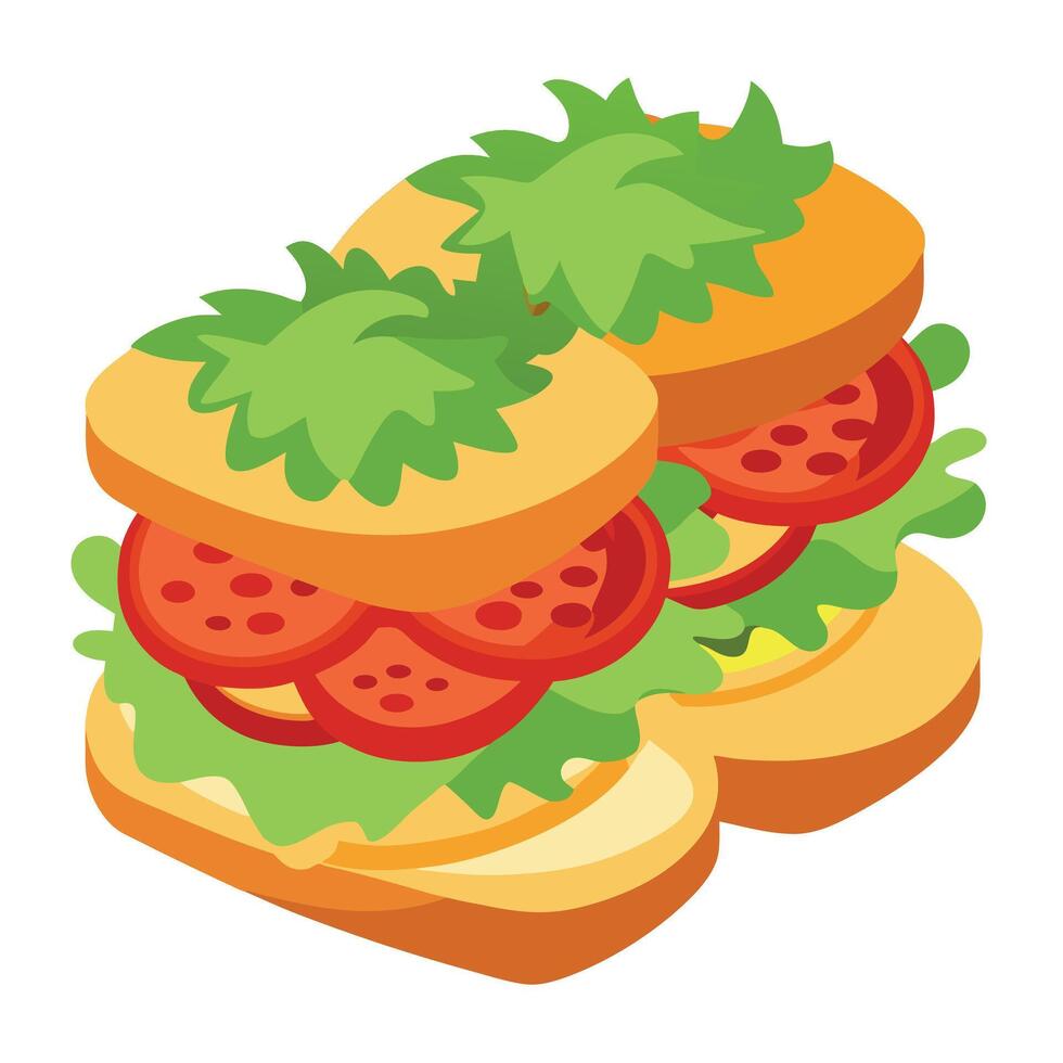 A delicious trio of sandwiches featuring fresh lettuce. tomatoes. and savory bacon on toasted bread vector