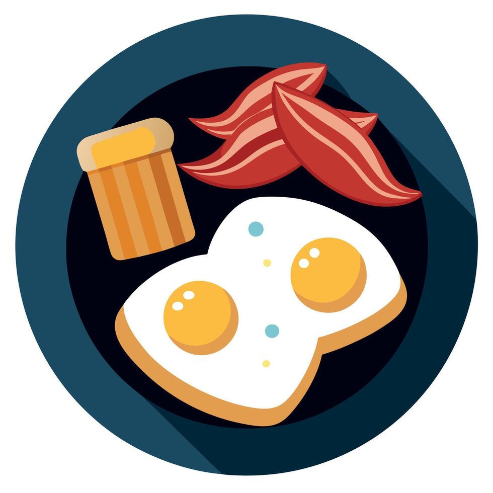 A mouthwatering classic breakfast meal featuring fried eggs. crispy bacon strips and toasted slices vector