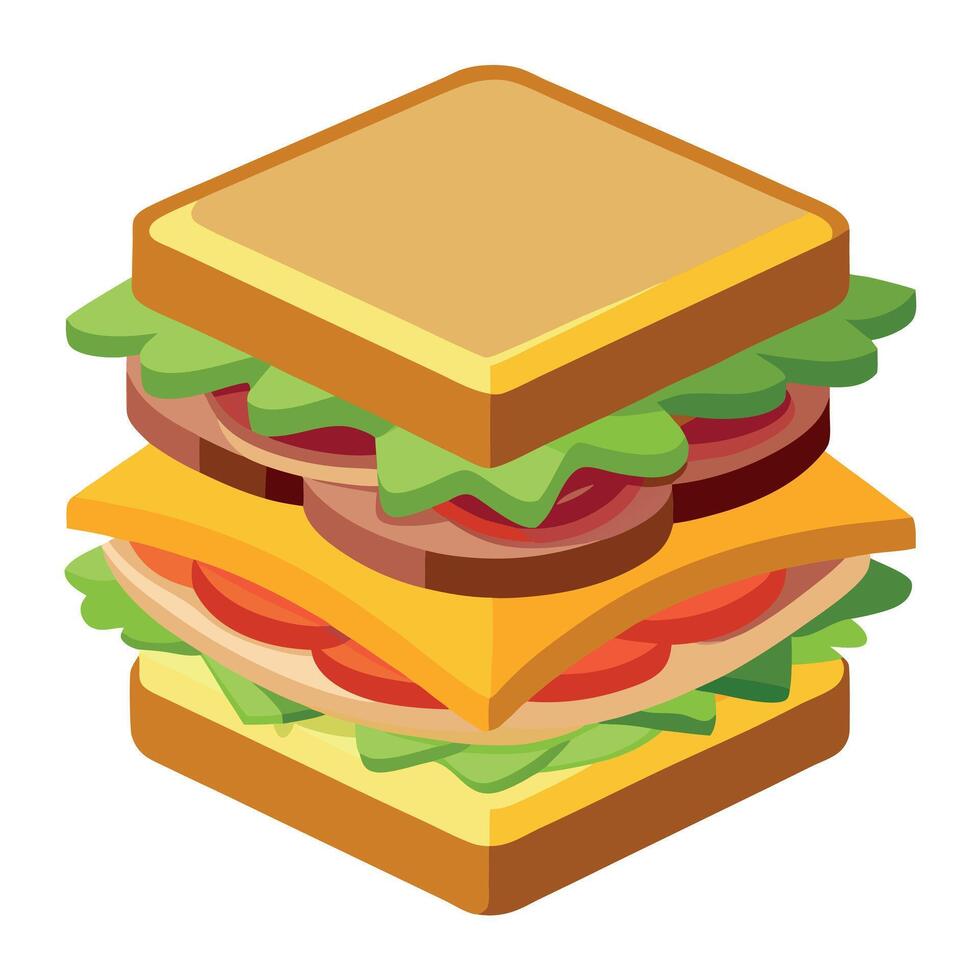 A delicious layered sandwich with turkey. bacon. lettuce. and mustard on toasted whole grain bread. vector