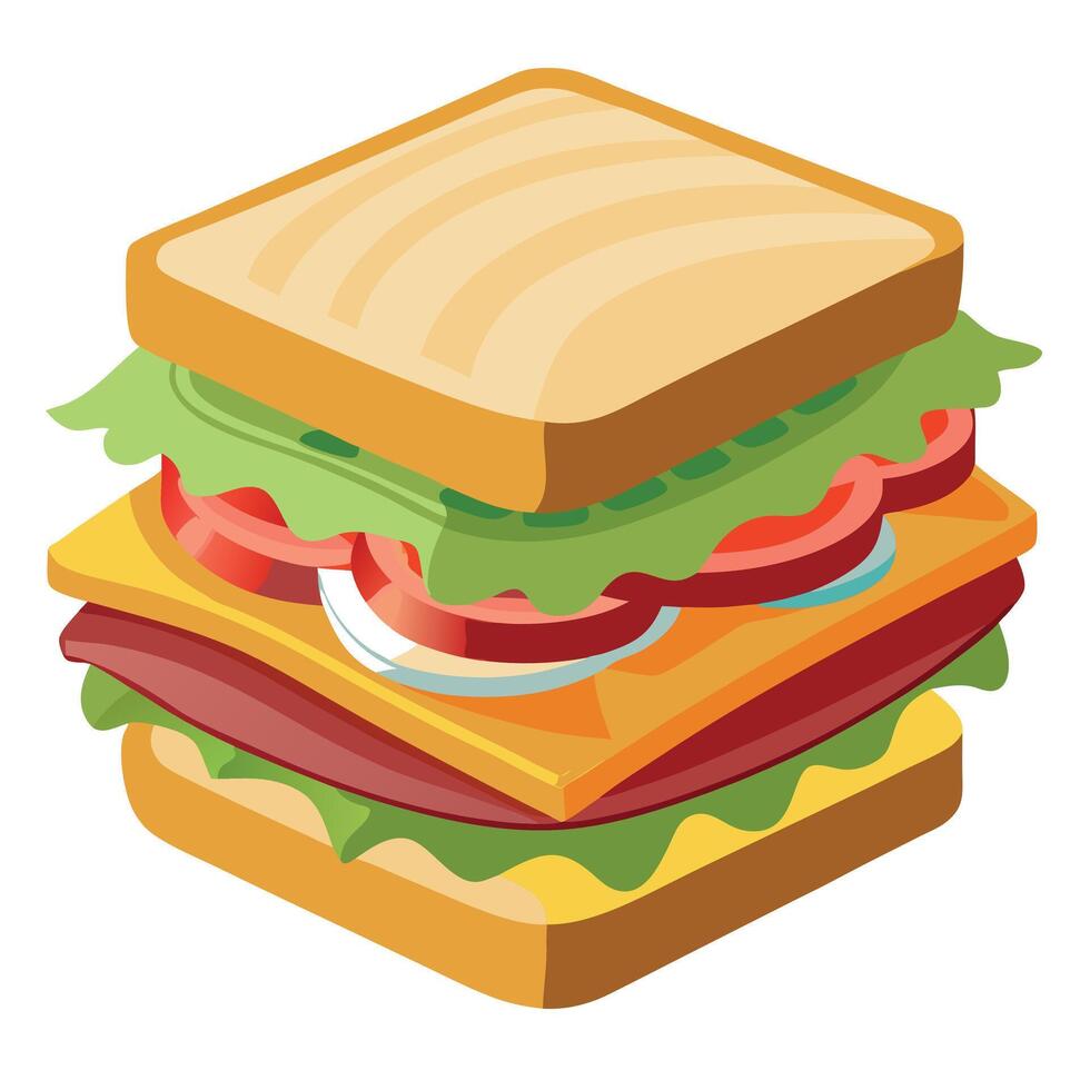 Chicken avocado club sandwich with bacon. lettuce. tomato. and ranch dressing on toasted white bread vector