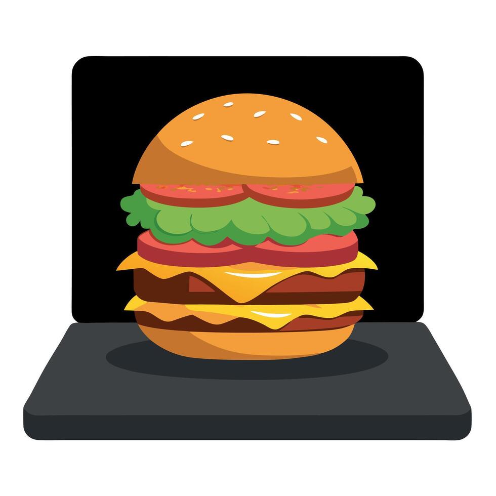 Delicious homemade double cheeseburger with onions. placed on a black slate with a black background. vector