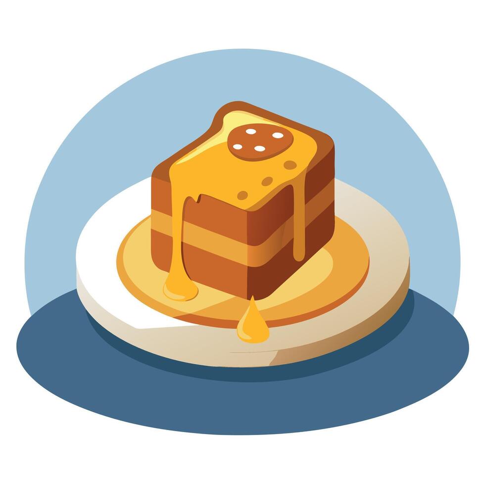 A plate of french toast with syrup poured over it. The syrup is dripping down the side of the toast. vector