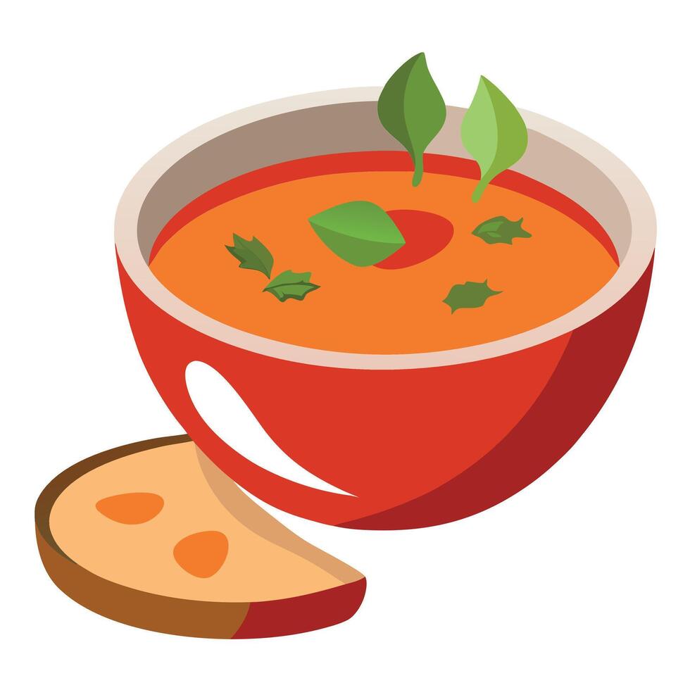 Tomato soup with bread vector
