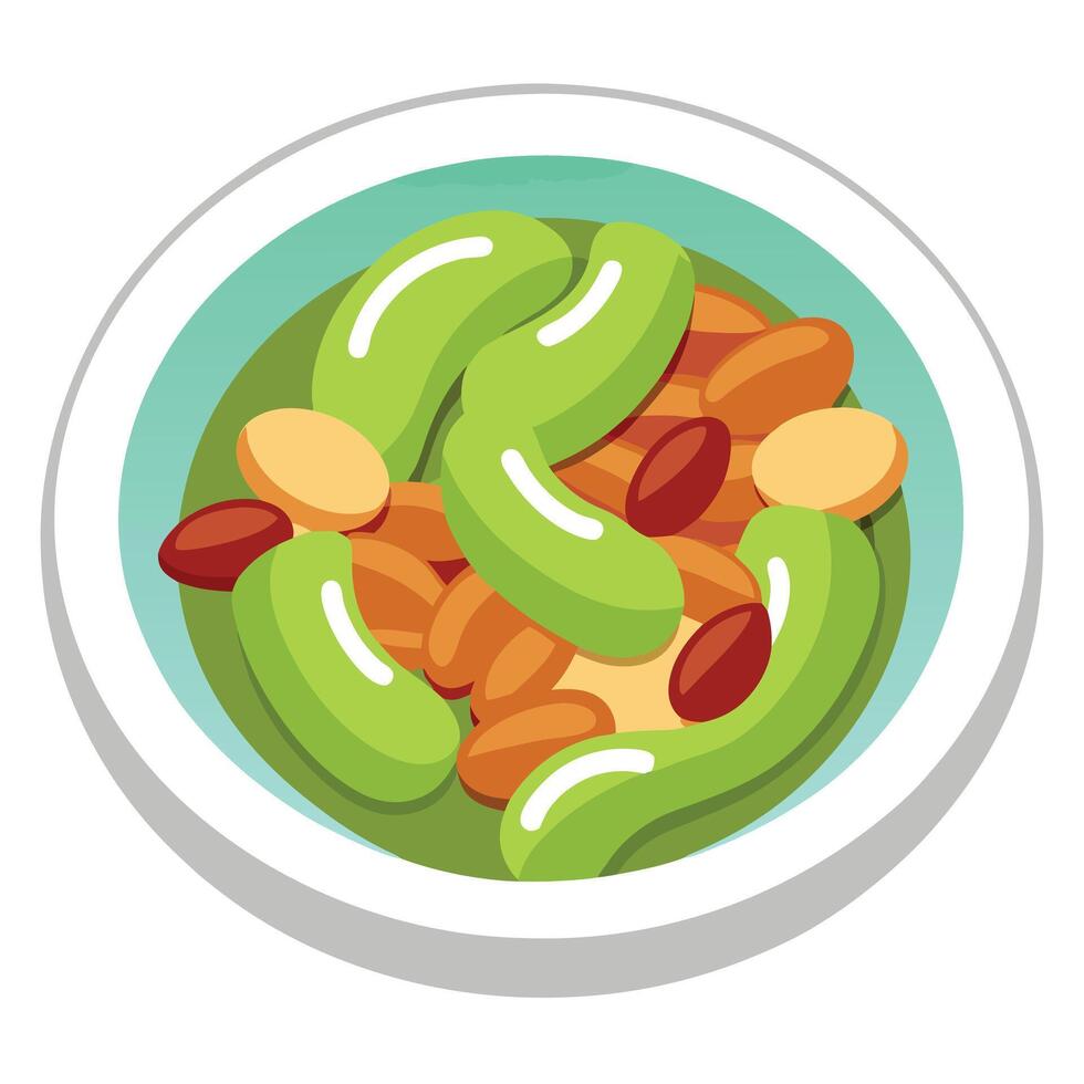 Fresh broad beans Catalan style with ham and bacon. a healthy and nutritious complement to any meal. vector