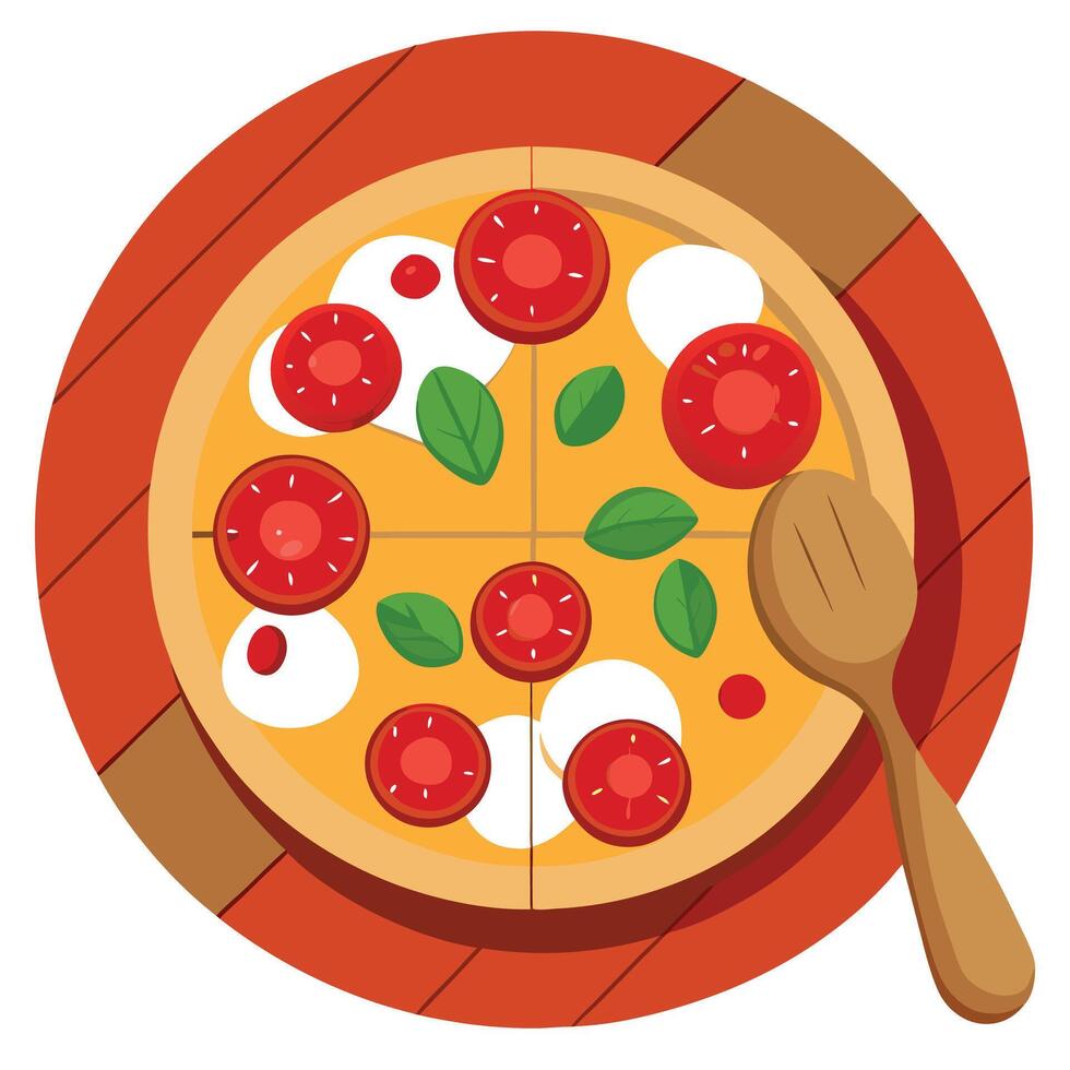 American pizza with pepperoni. mozzarella and tomato sauce. Pizza on a table. A pizza with pepperoni vector