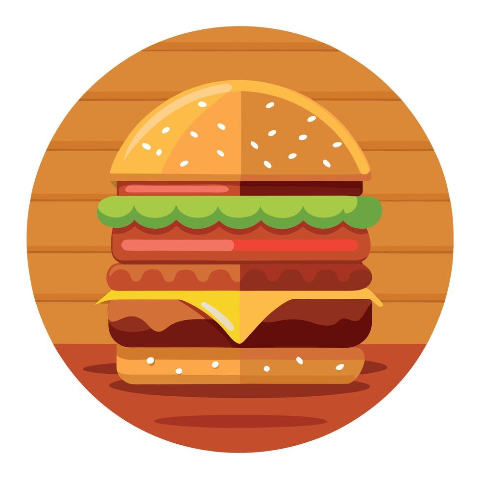 Double cheeseburger with all the trimmings. set against a wooden backdrop that accentuates the feel vector