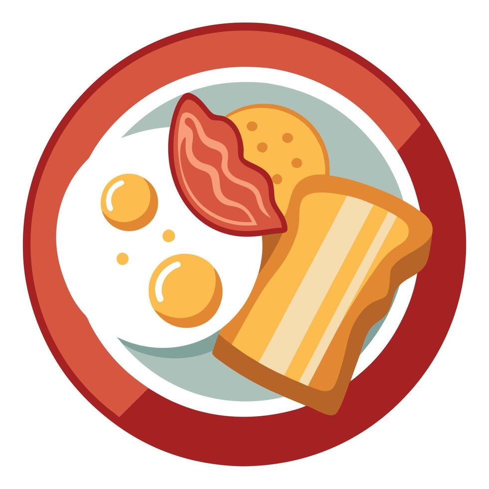 Close-up a breakfast plate featuring scrambled eggs. bacon. and toast. on a white background vector