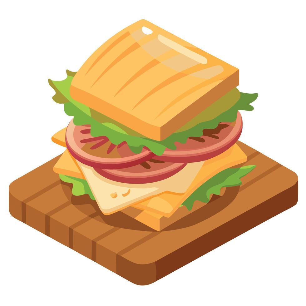 Delicious grilled sandwich with turkey. bacon. lettuce. and melted cheese. served on a rustic wooden vector