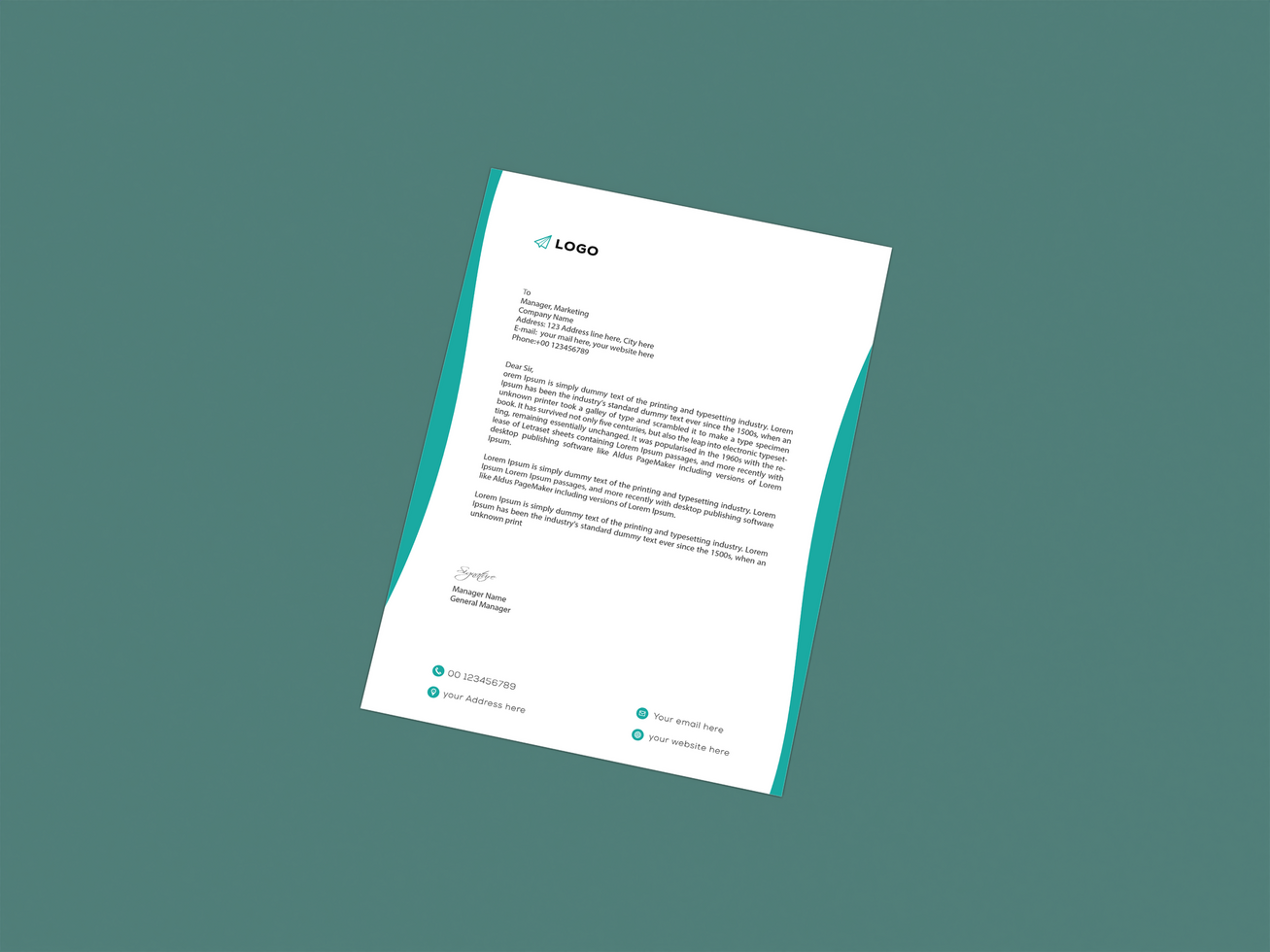 Right Isolated View Letterhead mockup template. psd