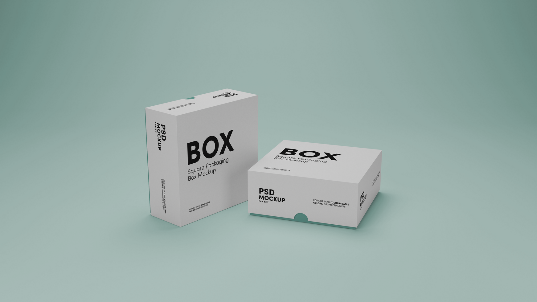 3D box with a white label on it and green background fully customize psd