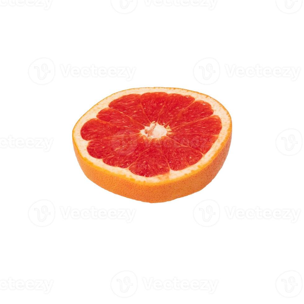 Pink ripe grapefruit slice on white isolated background photo