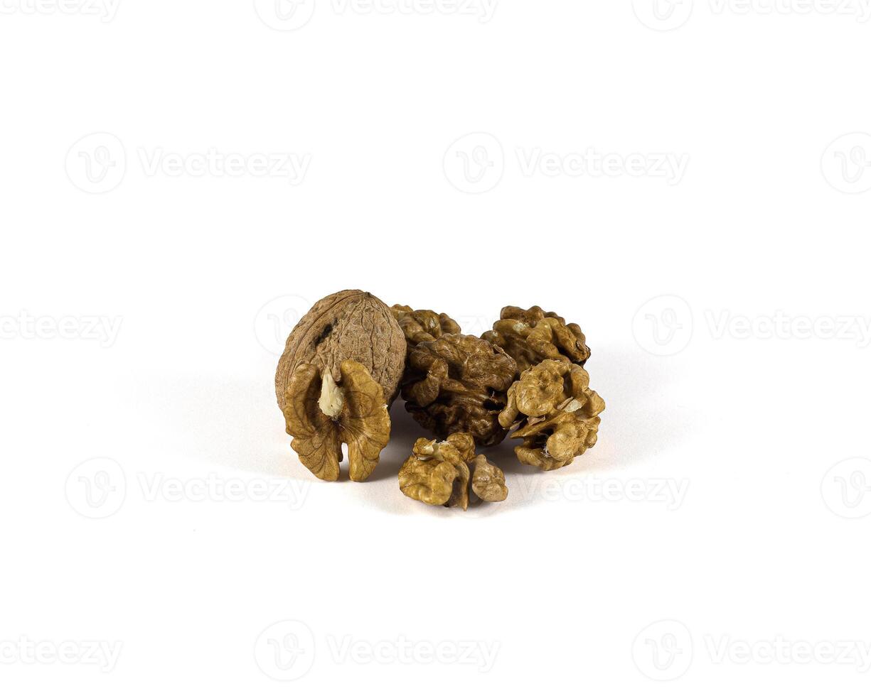 Pile of peeled walnuts, closeup. photo