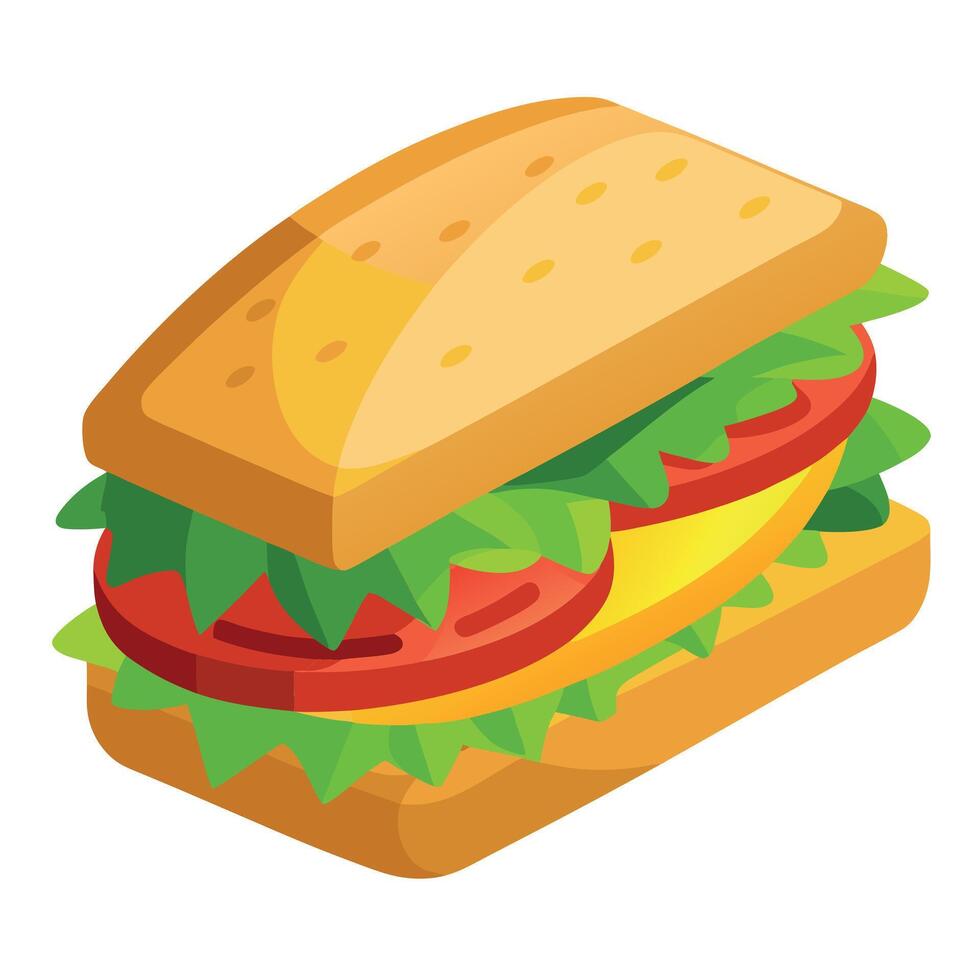 Delicious sandwich set with green salad and vegetables isolated on transparent background. vector
