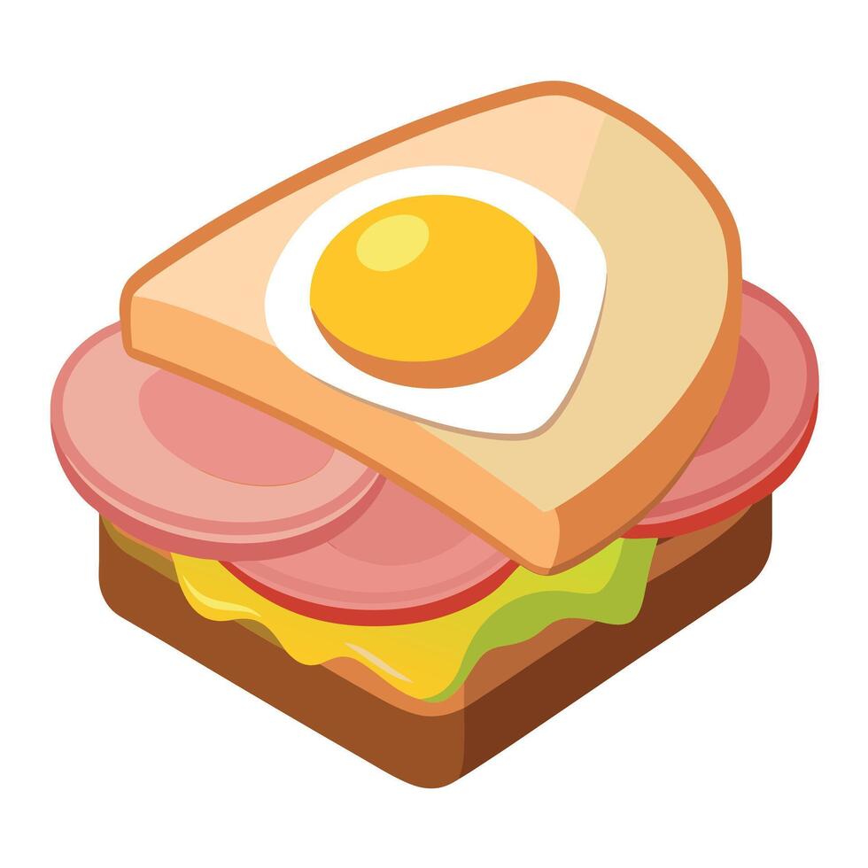Egg and ham with cheese sandwich isolated on transparent or white background vector