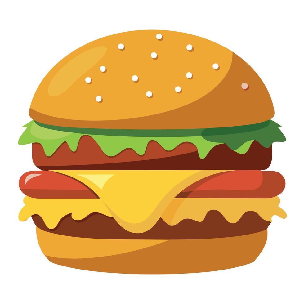 High definition capture of a gourmet burger. layers visible. melting cheese. vector