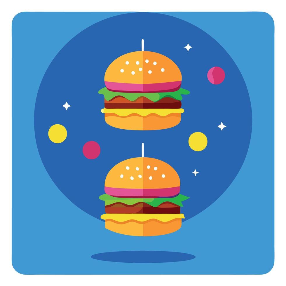 Burgers arranged creatively on a blue backdrop perfect for a copy space image vector
