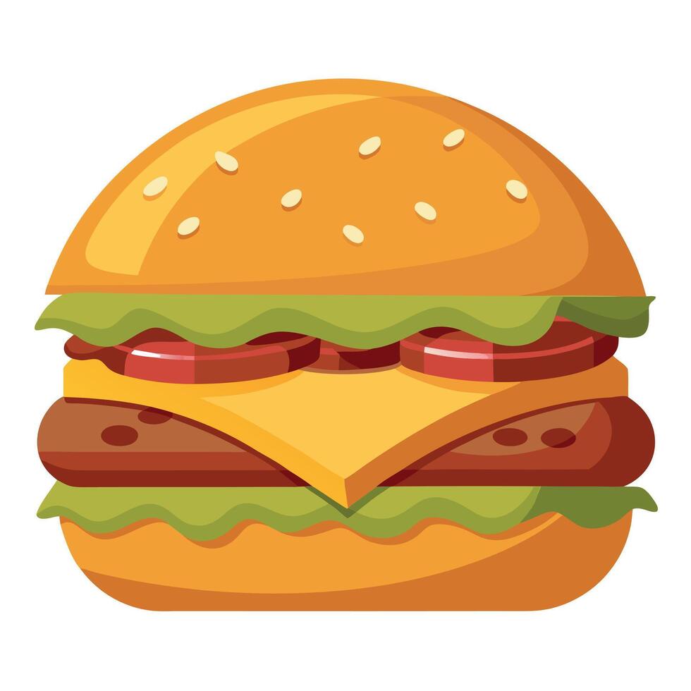 Hamburger with cheese and beacon. Fresh toasted bun isolated on white background vector