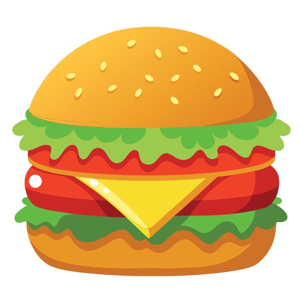 A close-up photo of a delicious burger with melted cheese. fresh lettuce. juicy tomato vector