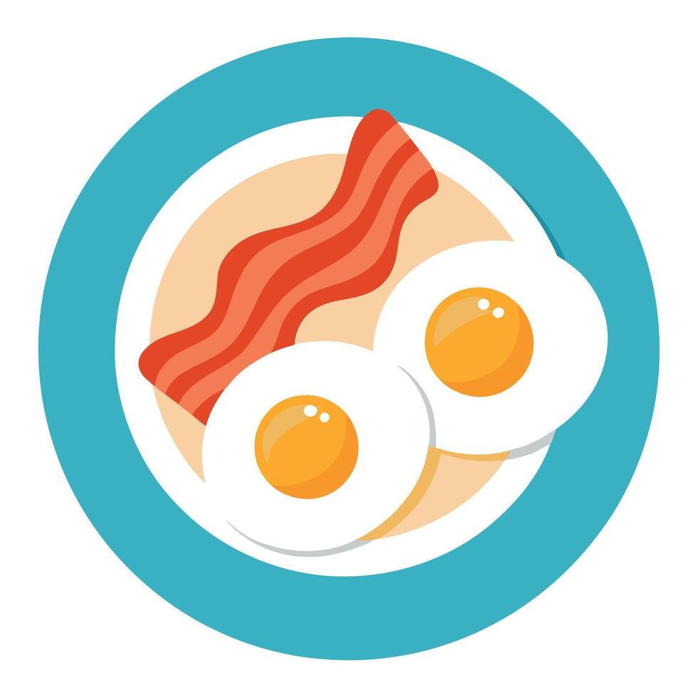 A white plate with eggs and bacon. perfect for food blogs or restaurant menus vector
