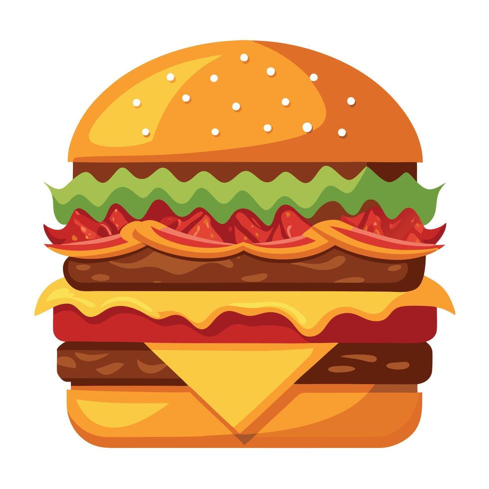 Delicious double cheeseburger with melty cheese and bacon strips on a grilled brioche vector