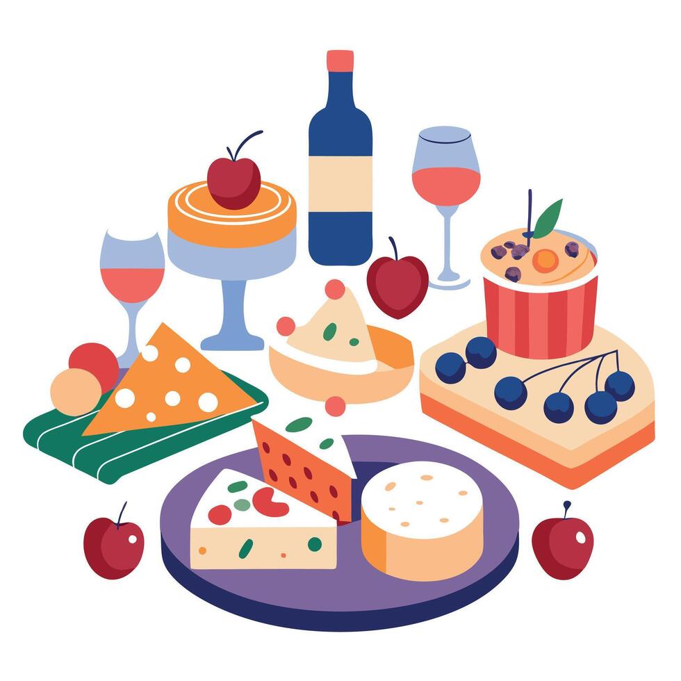 Appetizers table with differents antipasti. cheese. charcuterie. snacks and wine vector