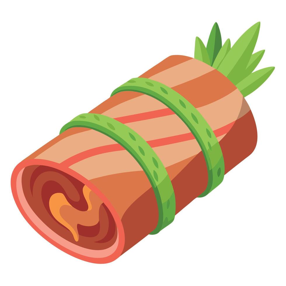 Grilled meatloaf wrapped in bacon Meat stuffed with asparagus Ketogenic diet vector