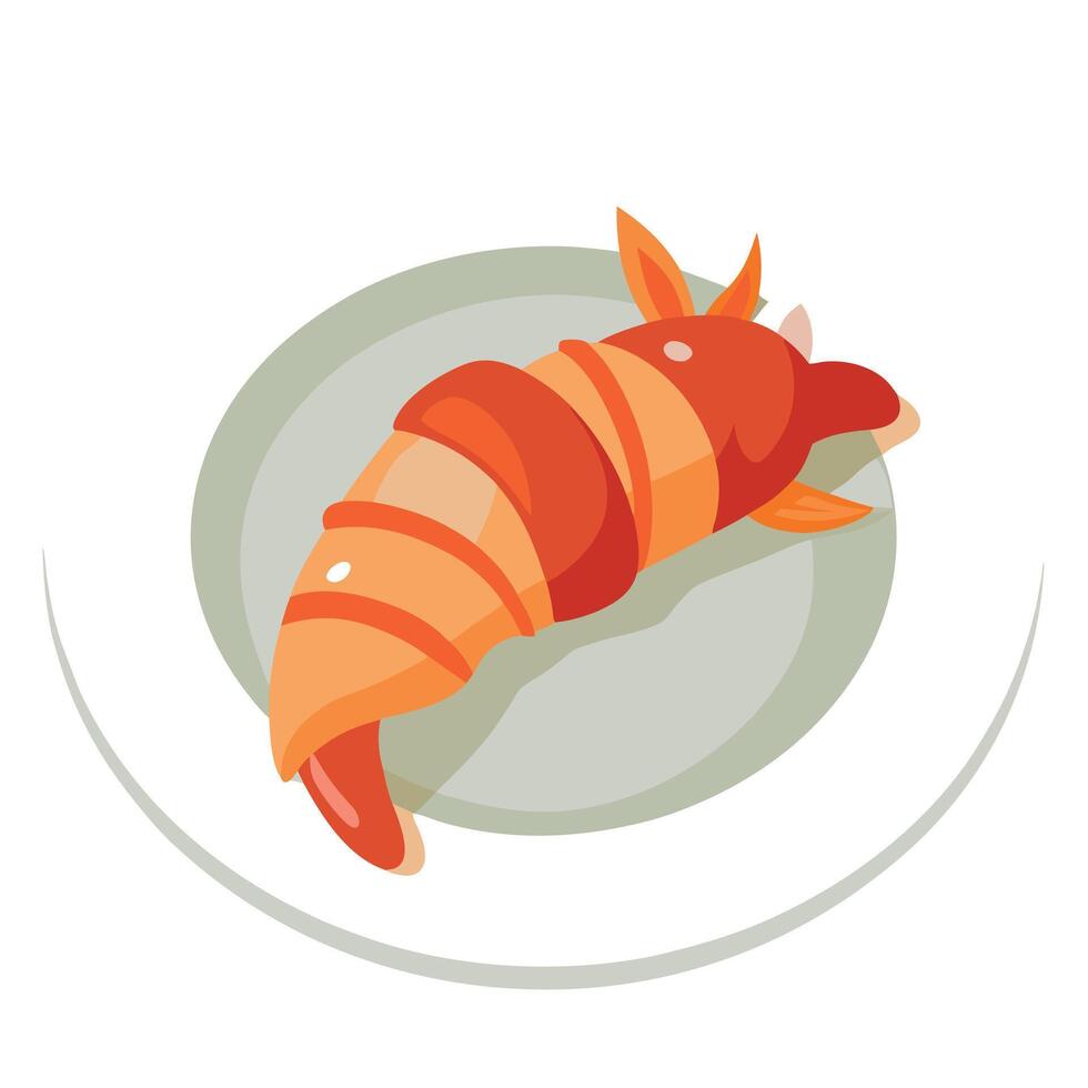 Delicious plate with shrimp and crispy bacon wrapped in bacon served on a white plate vector
