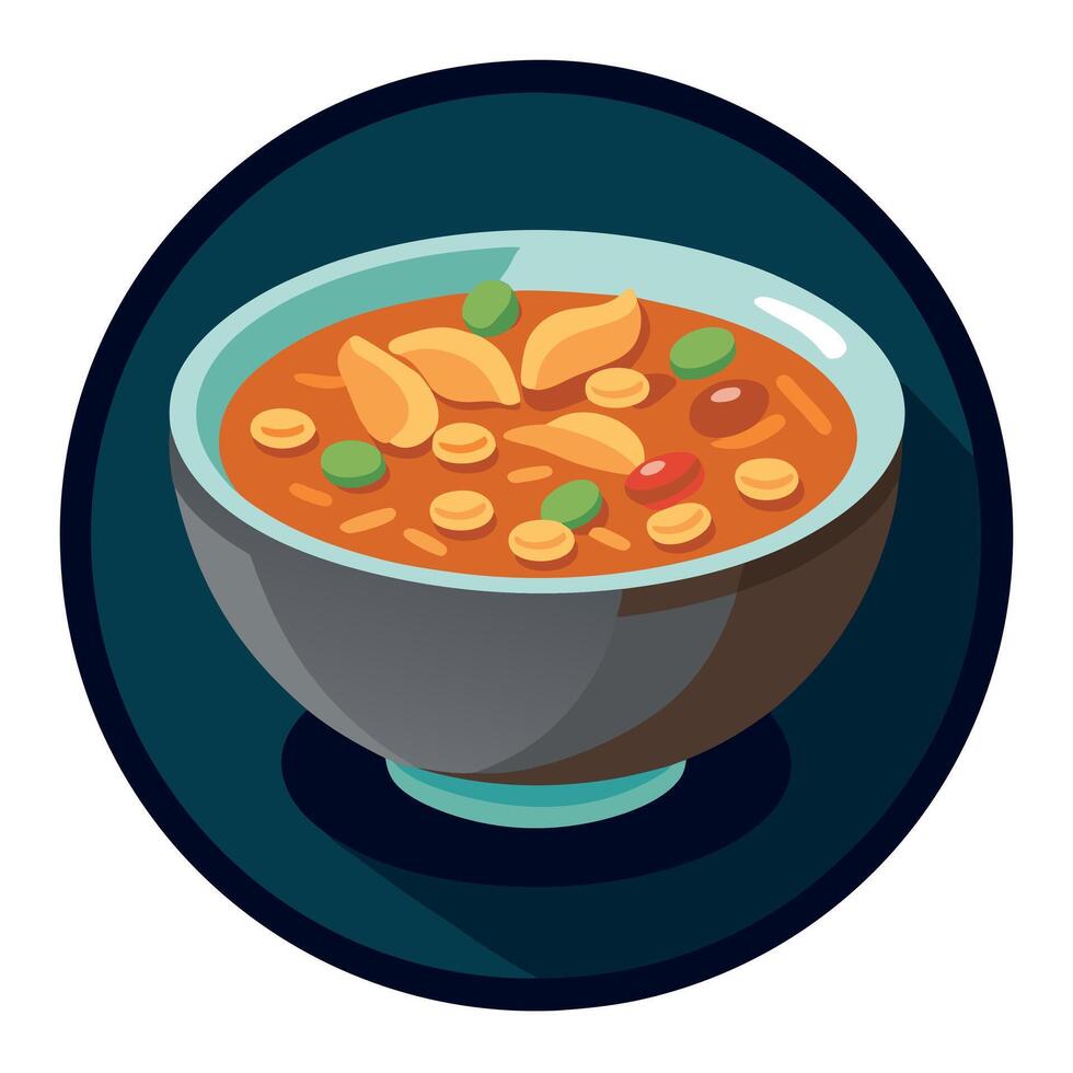Delicious fagioli pasta soup in a white bowl on dark table. blurry background vector