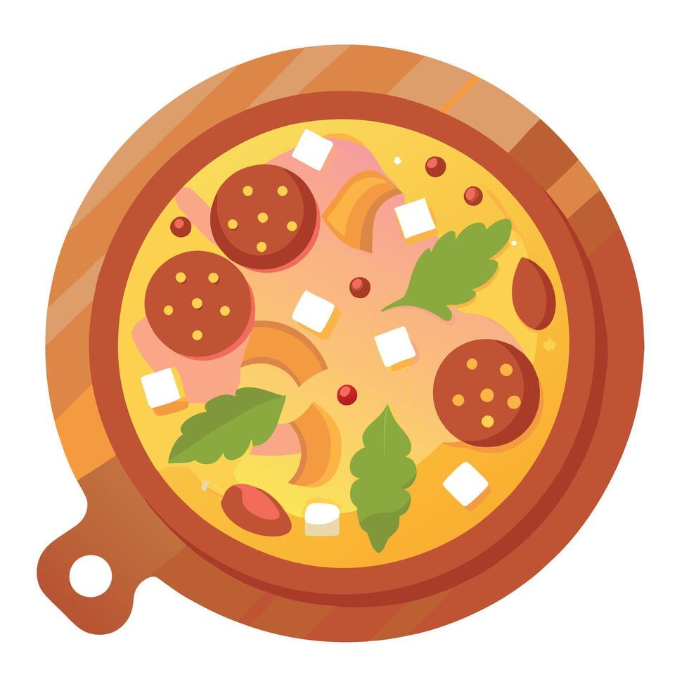 Homemade pizza with bacon paprika and corn served on a wooden board Top view vector