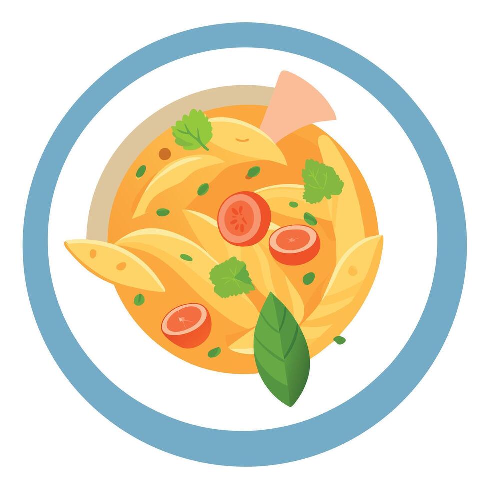 A delectable and visually appealing dish featuring penne carbonara pasta topped with succulent salmo vector