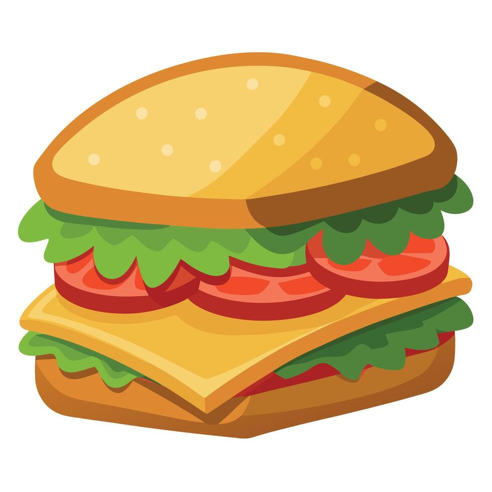 Delicious sandwich with fresh lettuce. cheese. and meat on rustic table. perfect for lunch or snack. vector