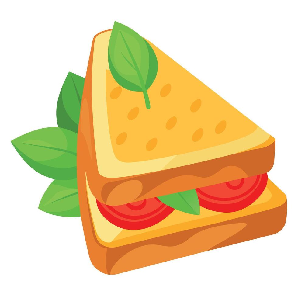 Grilled Cheese Sandwich with Tomatoes and Basil. Food Photography. Close-Up. Sandwich. Tomato. Basil vector