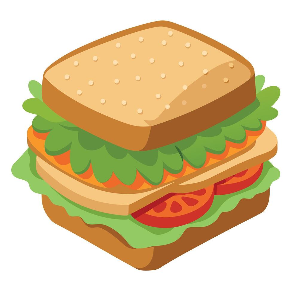 A detailed shot of a freshly made sandwich featuring grilled chicken. crispy lettuce. and whole grai vector
