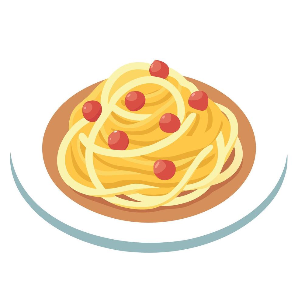 Deliciously Prepared Plate of Spaghetti Carbonara on a White Background Food Concept with Copy Space vector