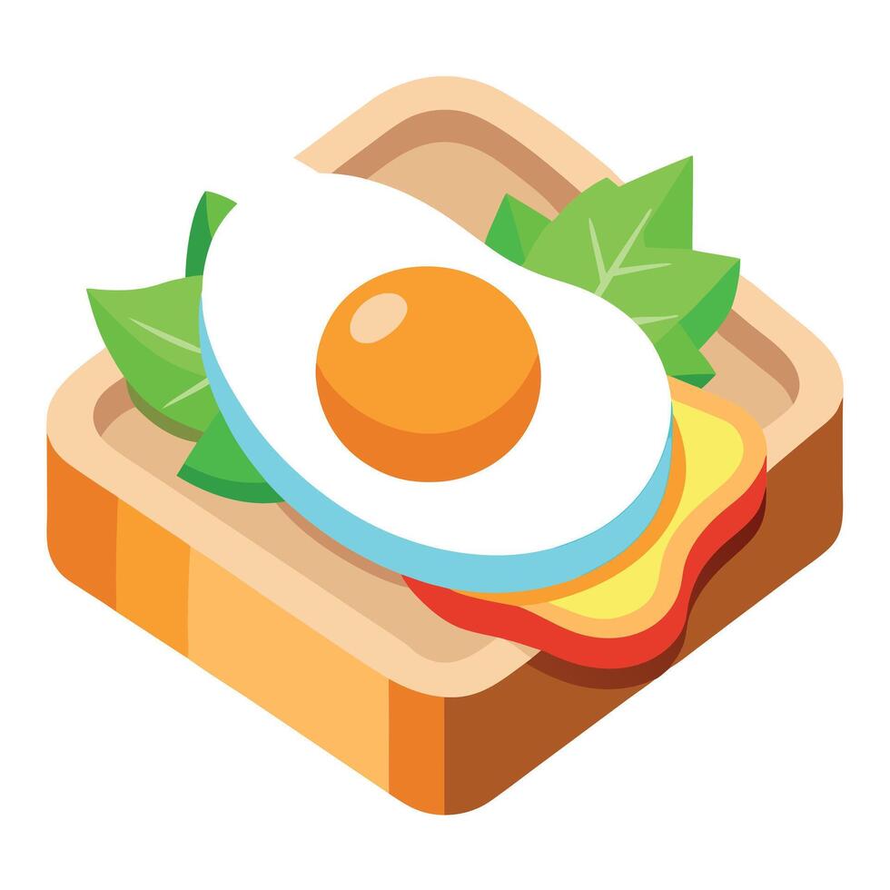 Isometric food featuring a sunny-side-up egg on toast with salad on the bottom on a transparent back vector