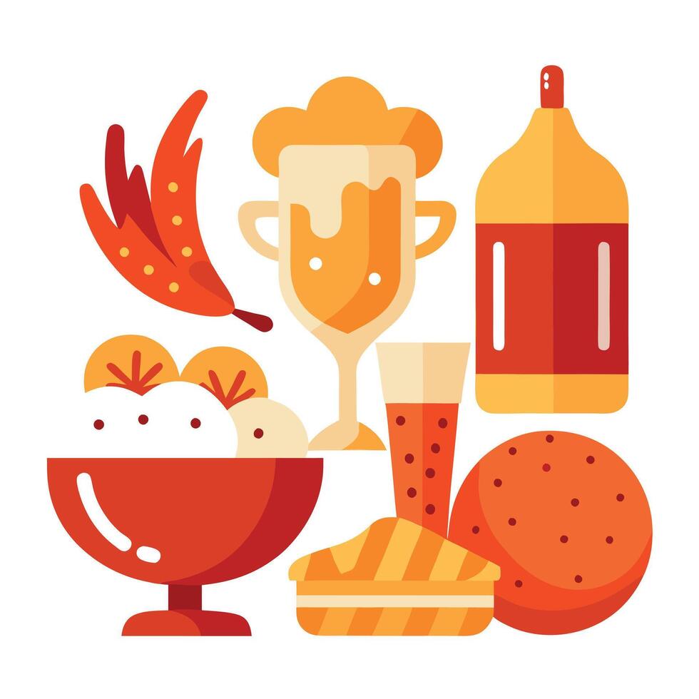 Hot Beer Snacks Set. Wine Snack Collection. Antipasti Buffet of Grilled Prawns. Chicken Wings Barbec vector