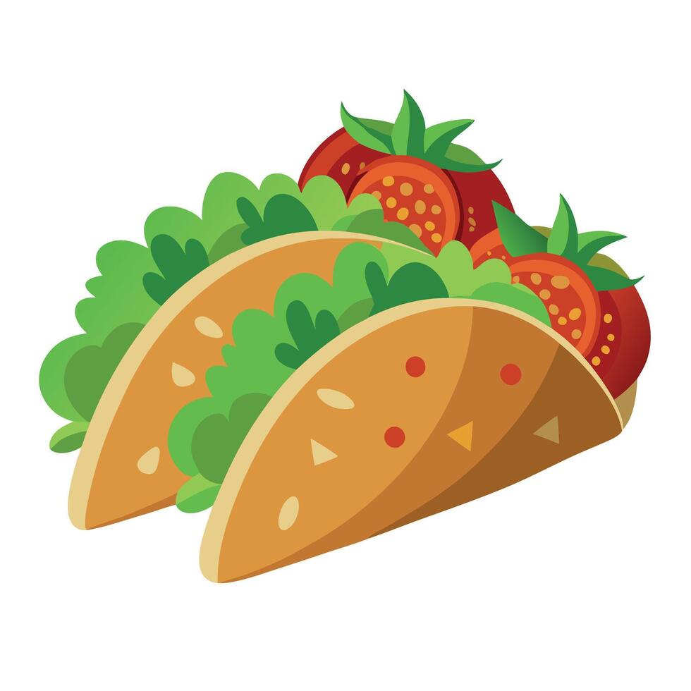 Three tacos with meat. tomatoes. and cilantro on a gray surface Garnished with a green leafy garnish vector