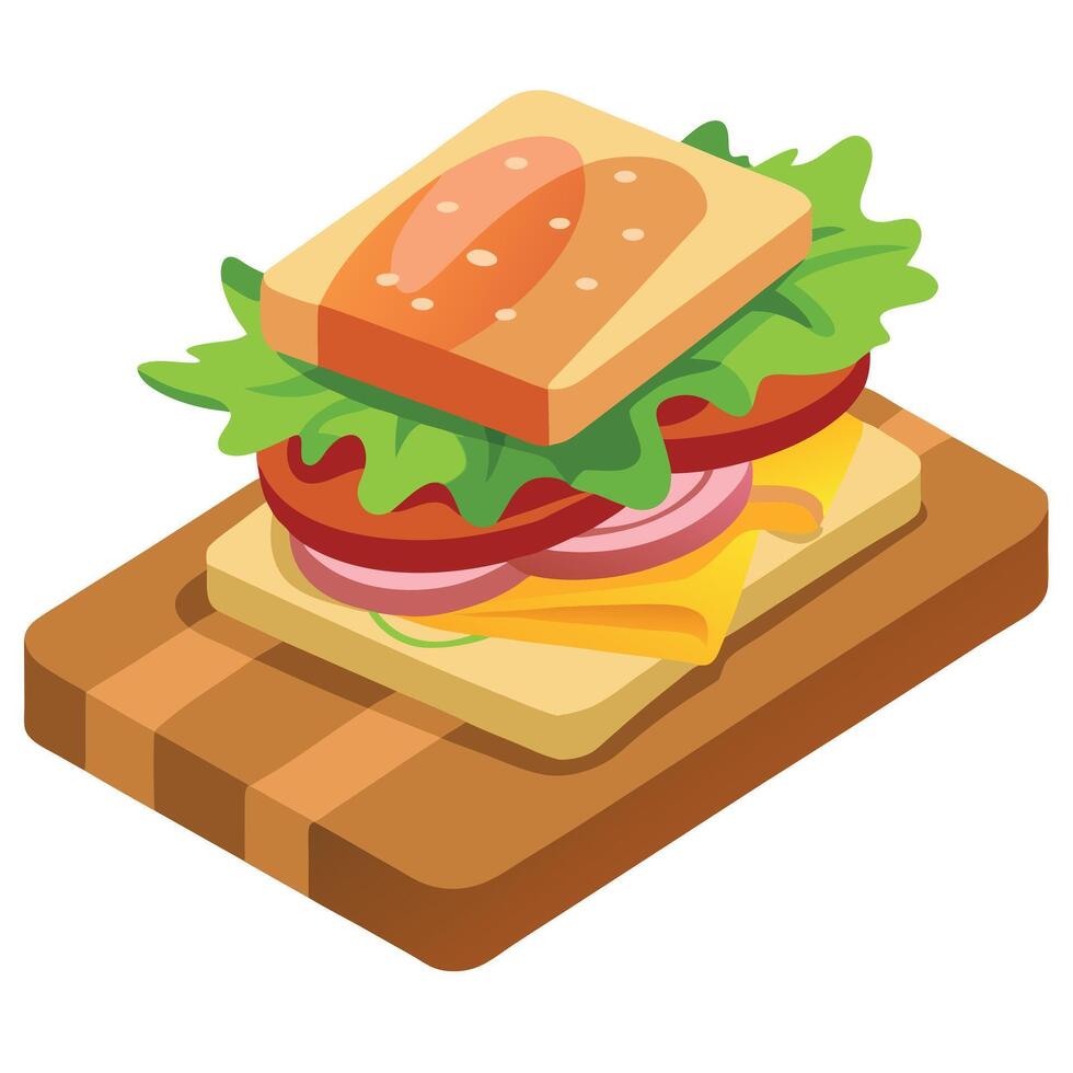 Freshly made blt sandwich with crispy bacon and fresh ingredients. sitting on a wooden cutting board vector