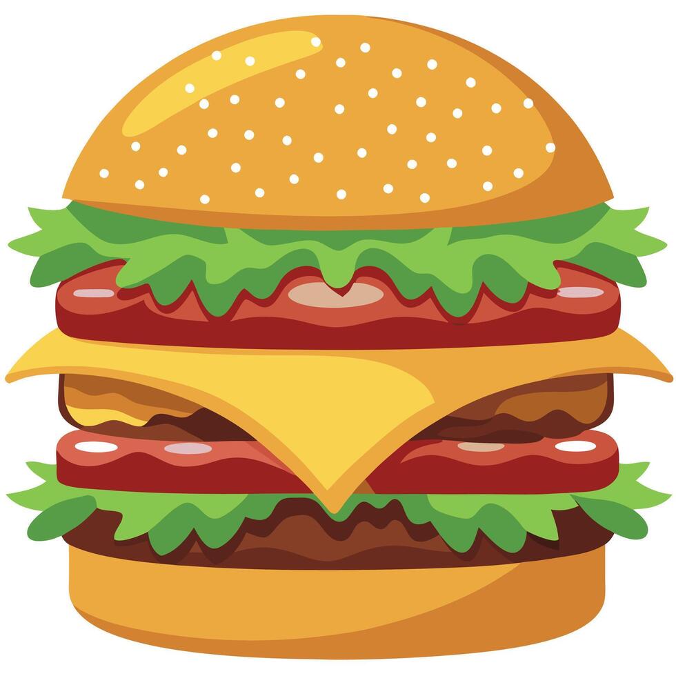 Double cheeseburger with melted cheese. crispy bacon. and fresh lettuce sitting on a sesame seed bun vector