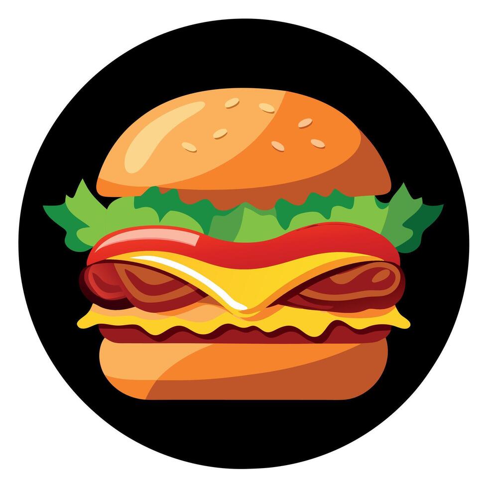 Juicy Gourmet Burger with Crispy Bacon and Lettuce Against Black Background vector