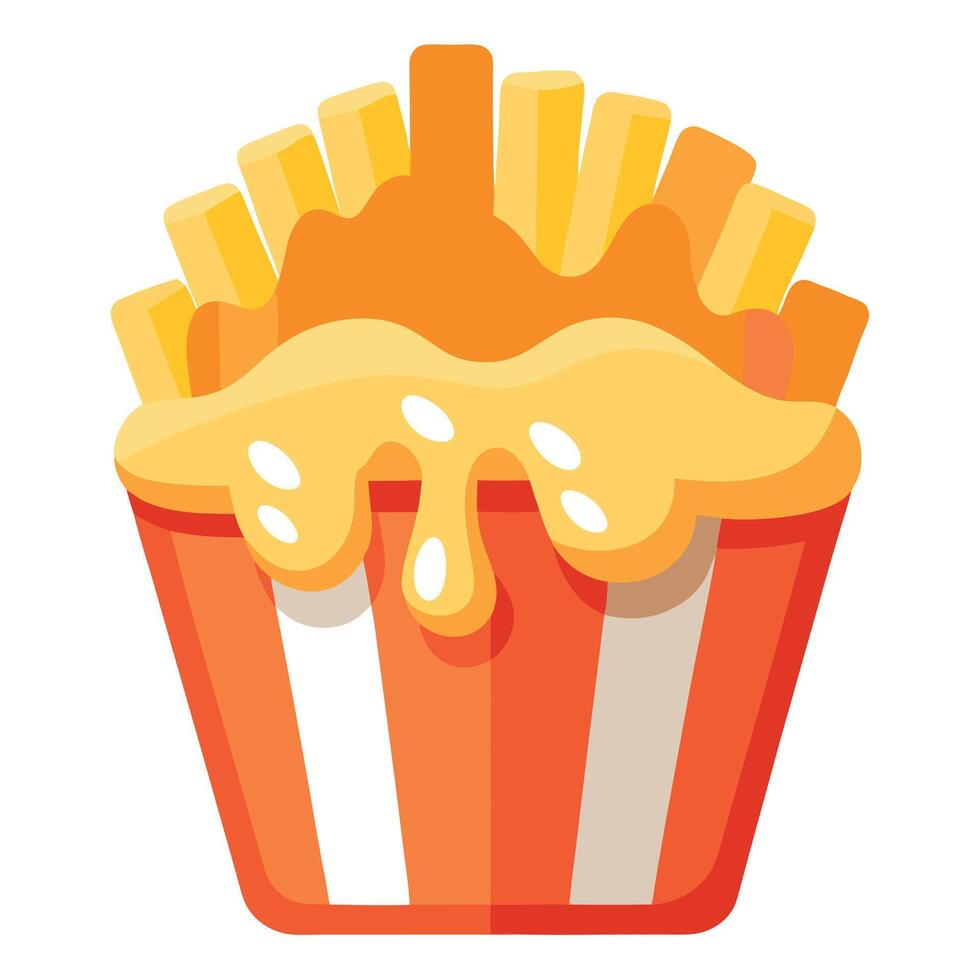 French fries topped with melted cheese displayed on a see through background vector
