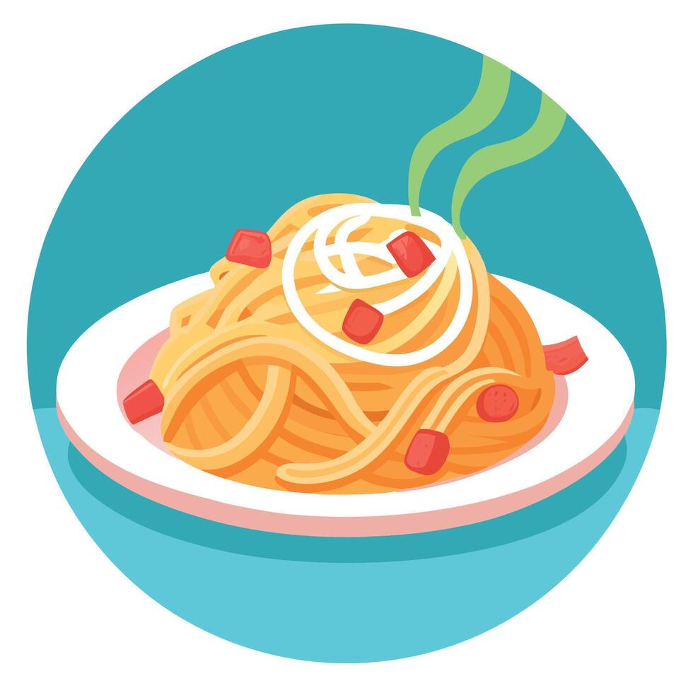 Delicious spaghetti carbonara with bacon and cheese in cozy italian restaurant setting vector